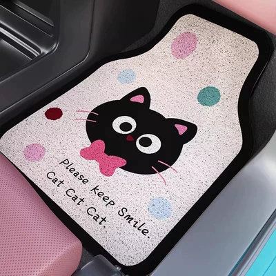 Cross-border cartoon car floor mats | Avtomobil döşəmə paspasları - cat-polka-dots-front-row-backstage-5050cm-silk-loop-carpet