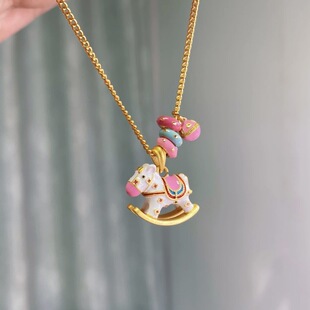 18K Gold Carousel Pendant Au750 Color Gold Rocking Horse Pendant All-Over 18K Gold Jewelry Clavicle Chain Wholesale