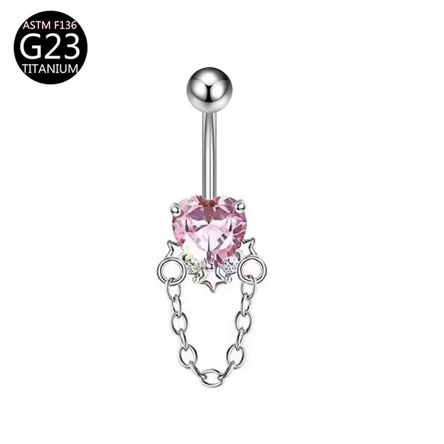 Fuchsia belly button piercing with bow, pendant drop-shaped, European style