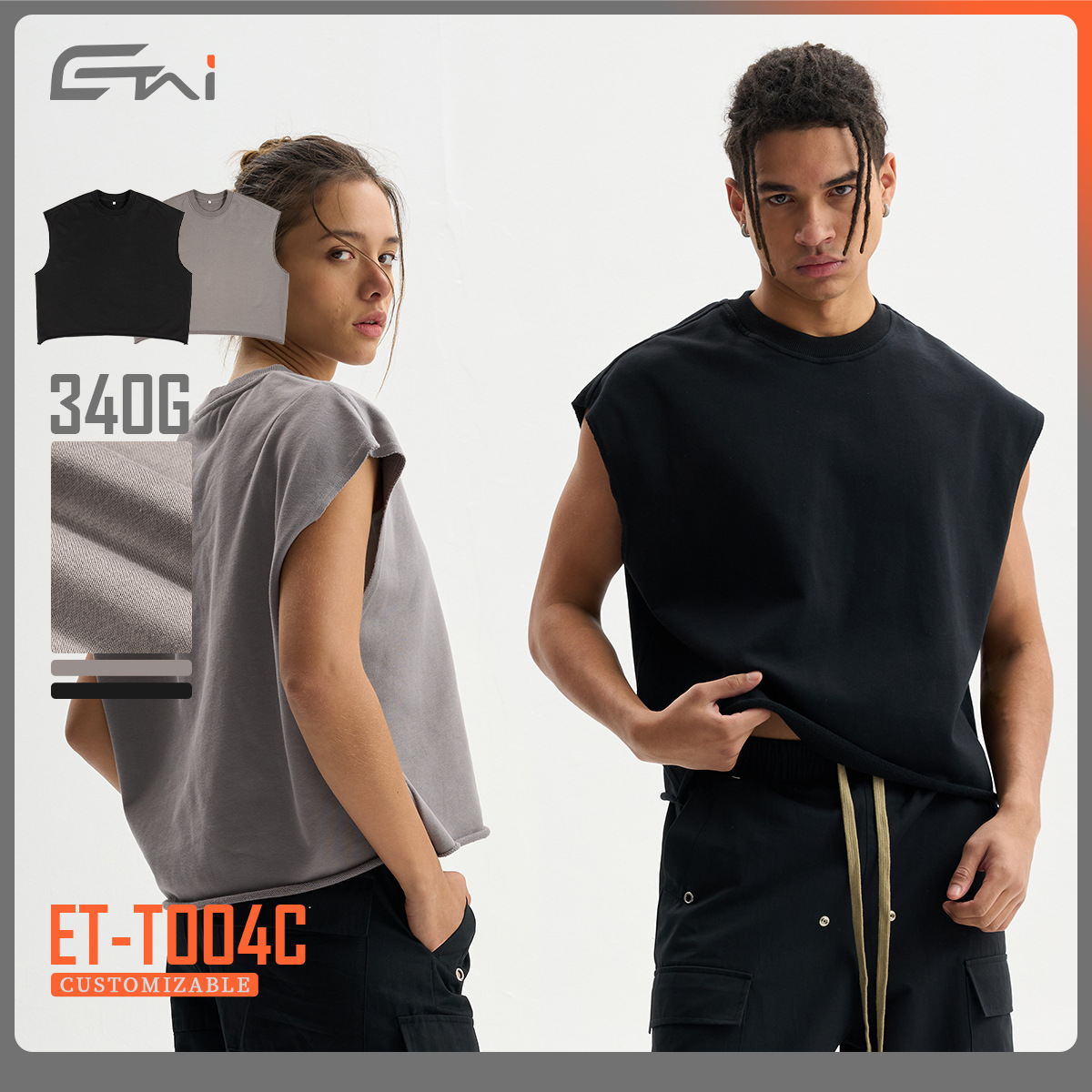 ETAI Hombre| Tela de terry de alta calidad pesada chaleco corto de tendencia de estilo libre borde suelto tipo manga corta