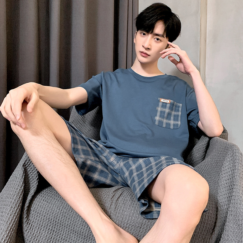 パジャマ男の夏の半袖半ズボン綿質青少年中学生スーツ男の家服デブ4XL|undefined
