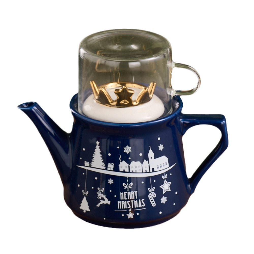 Ins encantador dibujo animado nieve regalo de navidad taza de cerámica set de té regalo de navidad regalo casual