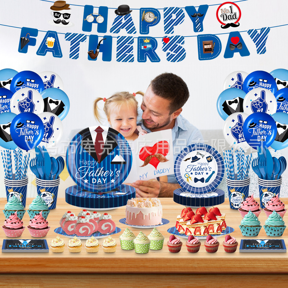 Amazon nuevo Día del Padre tema Fiesta decoración vacaciones plato de papel desechable tire bandera papel taza decoración traje