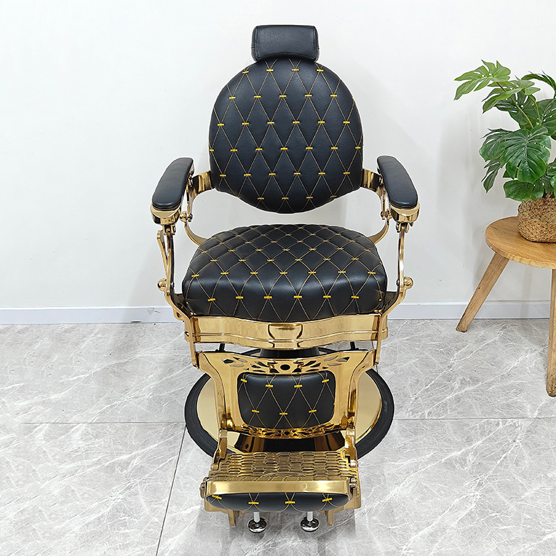 Sillas de peluquería retro de alta calidad lujosas de alta calidad doradas cómodas para levantar y bajar sillas especiales de peluquería image 2