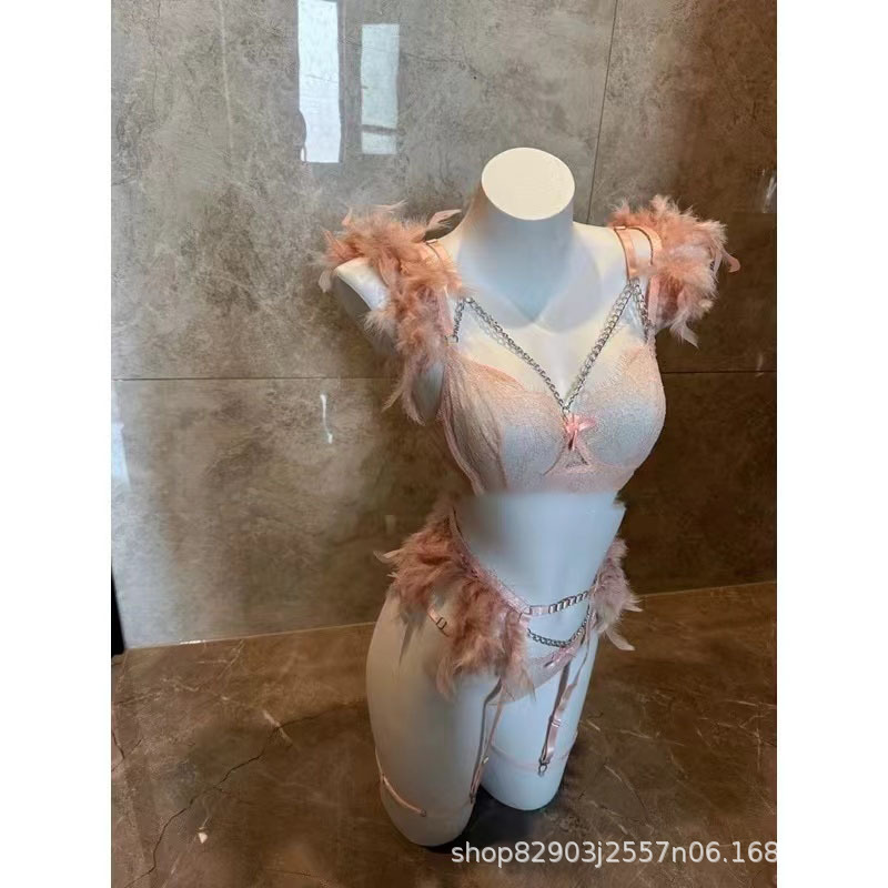 댄서 스틸 링 깃털 3 점 세트 섹시한 속옷 잠옷 섹시한 순수한 욕망 옷 침대 열정 3 점