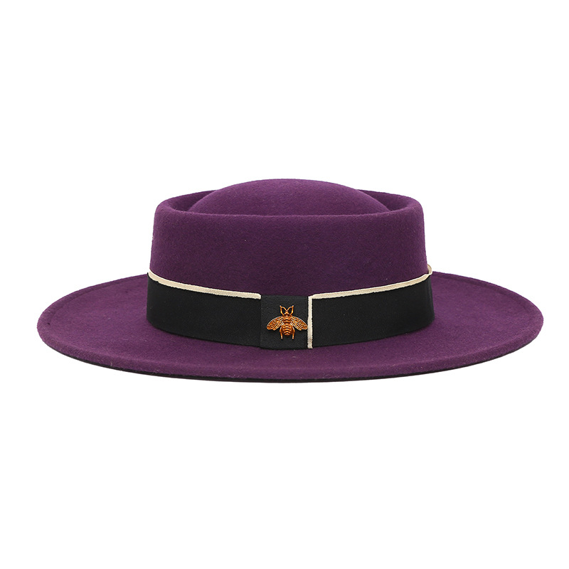 Sombrero de otoño e invierno lana pura cóncavo-cúpula convexa 8cm ala ancha sombrero de lana sombrero de fieltro de moda británica europea y americana al por mayor