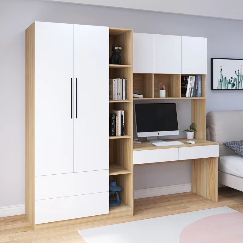 Computer Desk with Wardrobe Integrated Simple Modern Multi-functional Combination Bookshelf Student Writing Desk Conjoined Desk Wardrobe