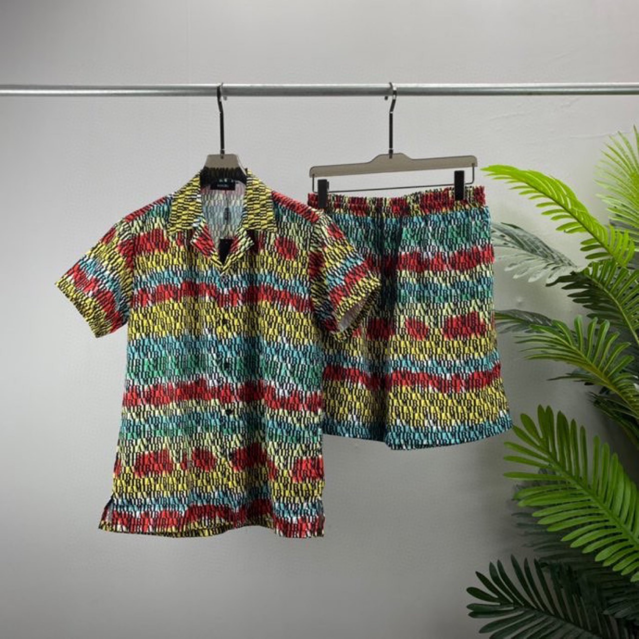 New Spring/Summer AM Complete Shorts and Shirt Set, Men's and Women's Style, European and American Trendy Brand, 3D Digital Printing