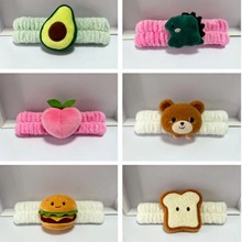 跨境新爆品卡通可爱水果笑脸怪兽纯色毛绒洗脸洗漱吸水束发带套装