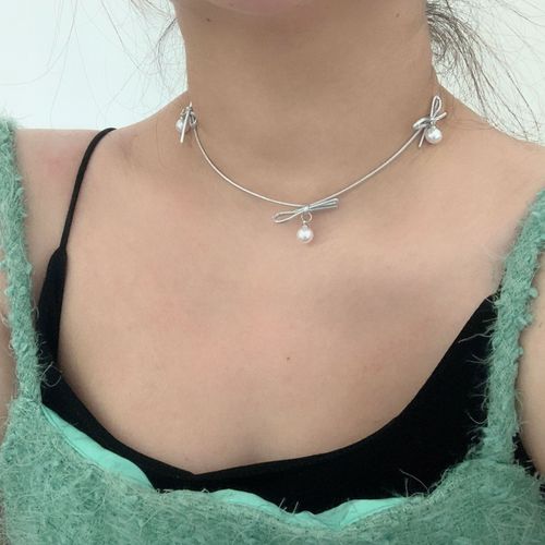 Elegant Butterfly Knot Pearl Aura Style Fashion Necklace Gothic Early Choker from Dongdaemun, South Korea