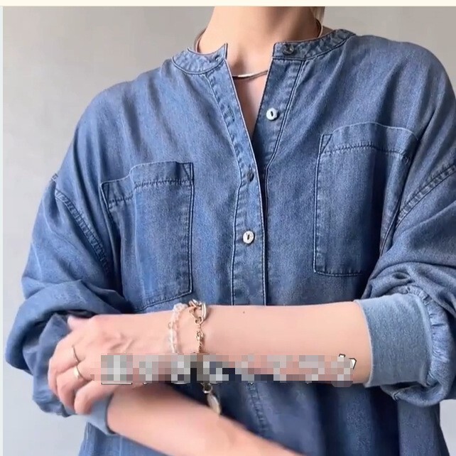 Polo collar, stand-up collar, mid-length denim dress for women, new spring vintage plus-size Amazon dress Polo collar, stand-up collar, mid-length denim dress for women, new spring vintage plus-size Amazon dress