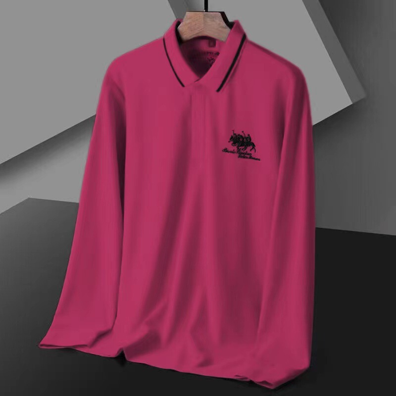 Autumn and winter new genuine goods men's long sleeve T-shirt embroidered POLO shirt loose plus size solid color bottoming shirt trendy wholesale