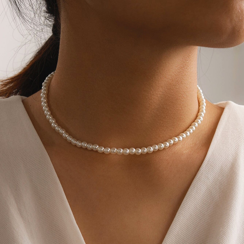 Elegant Geometric Imitation Pearl Beaded Womenu0027S Necklace