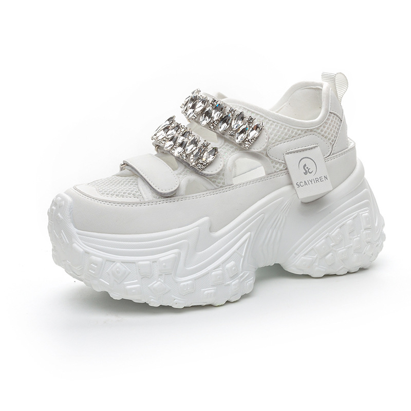 Giày sneaker nữ đế dày lưới rỗng đính đá thoáng khí thời trang đa năng — M2598 màu trắng, M2598 màu xám