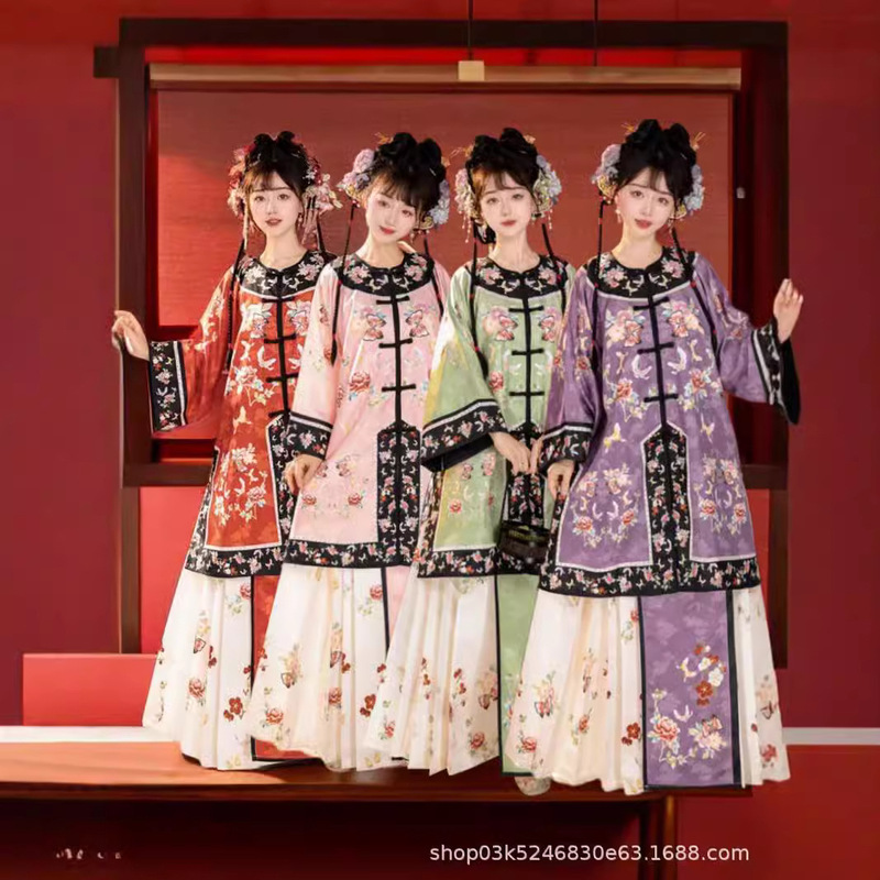genuine goods [auspicious] Qing and Han women's double-breasted crew neck non-Han Chinese clothing retro style national costume Qing dynasty palace costume suit