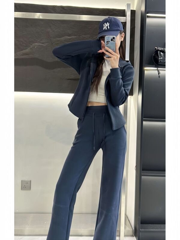 桑坡lulu防风套装新款运动套装跑步女士外穿卫衣卫裤显瘦连帽外套|undefined