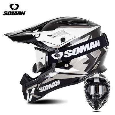 3C Motorcycle Off-Road Helmet, Men's Electric Bike Full-Face Helmet, Women's Mountain Bike Off-Road Helmet, Downhill Kart Racing Helmet (Motosiklet kaskı (dəbilqə)) - black-and-white-lightning-with-transparent-black-s