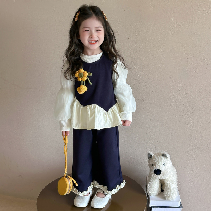 女童韩系春秋款牛仔马甲三件套2025新款小女孩春秋季炸街时髦套装|undefined