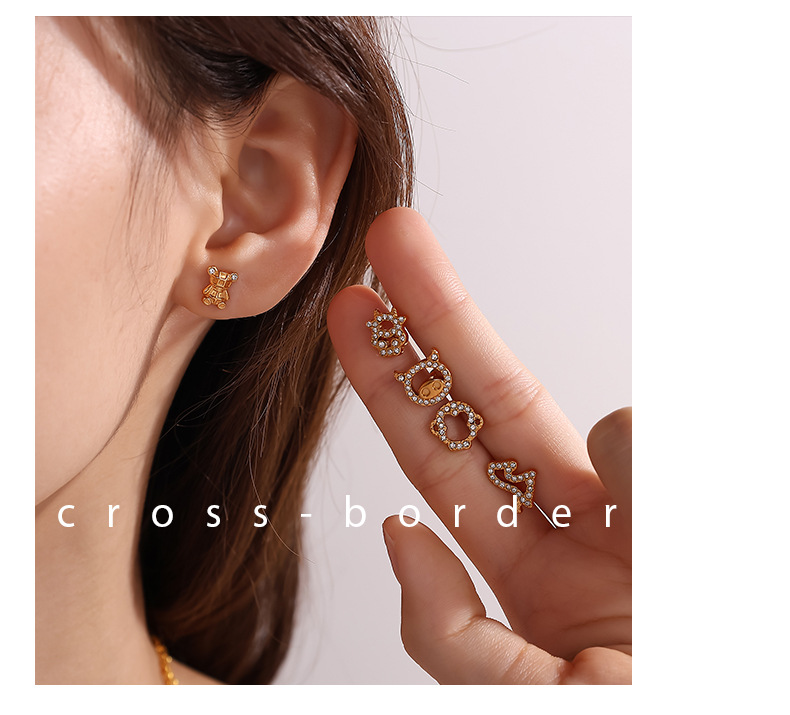 Holiday, Street Occasion PVD Coated Real Gold Plated Animal Titanium Steel IG Style Cute Waterproof Non Tarnish Ear Studs