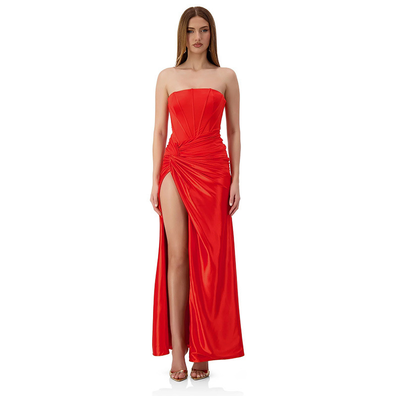 European and American Style Cross-Border Long Dress, Solid Color, Bodycon, Sexy Dress, Strapless, Off-Shoulder, Ruched, Slit, Floor-Length Gown European and American Style Cross-Border Long Dress, Solid Color, Bodycon, Sexy Dress, Strapless, Off-Shoulder, Ruched, Slit, Floor-Length Gown
