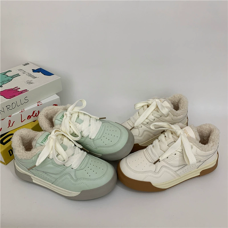 Толстая подошва зимняя хлопчатобумажная обувь женская нижняя одежда на улице дикая корейская версия бархатной обуви 2024 новая теплая холст обувь