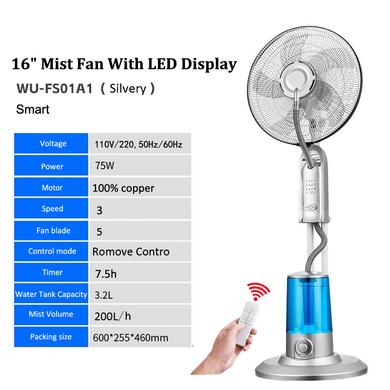 16inch with Remote Control Indoor Floor Air Humidification Spray Fan Spray Fan Shaking Head Electric Fan