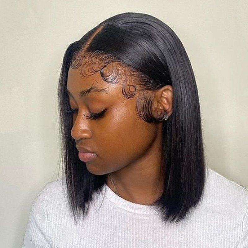 Cross-Border Short Straight Hair Lace Front Wig Synthetic Fiber Full Headpiece Fashionable Natural Manufacturer Wholesale Cross-Border Short Straight Hair Lace Front Wig Synthetic Fiber Full Headpiece Fashionable Natural Manufacturer Wholesale
