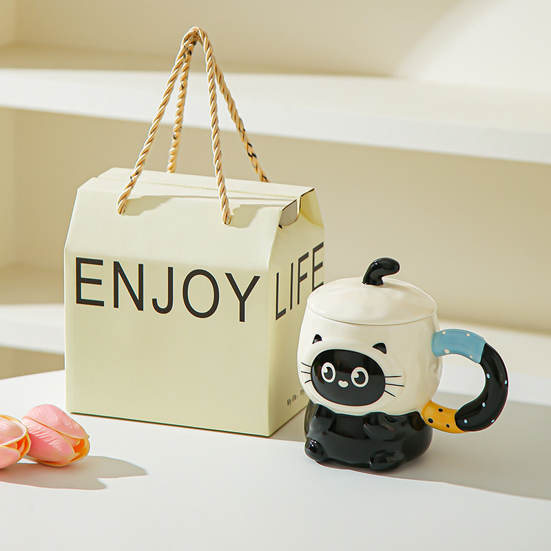 Caricatura encantadora cerimía cerámica con tapa para dar a la chica cumpleaños amiga práctica acompañante caja de regalo