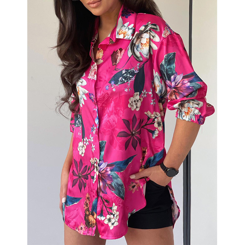 print long-sleeved lapel loose shirts NSFH130974