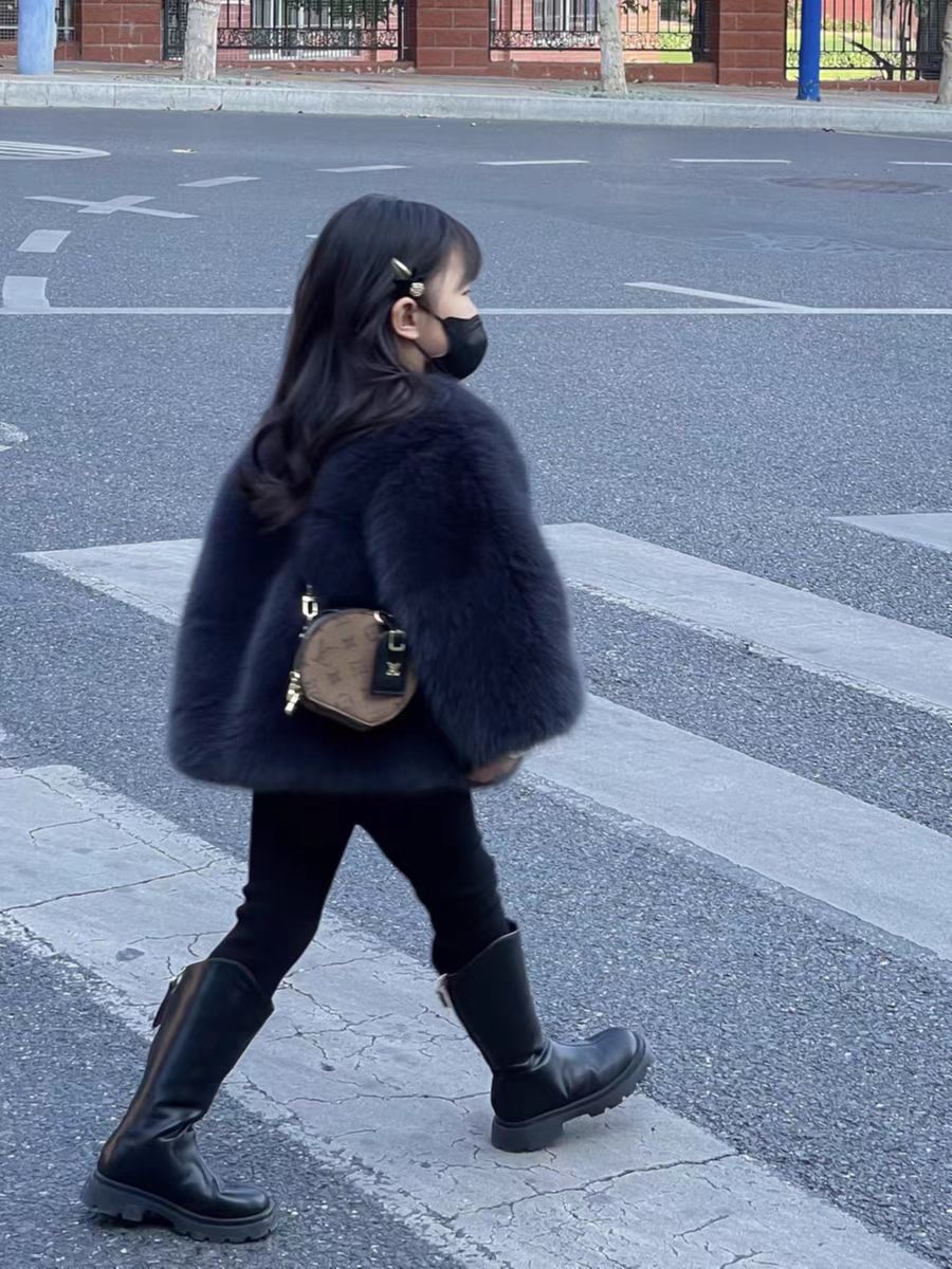 2023 Mädchen-Pelzimitationsmantel, verdickt und warm, Baby-Plüsch-Winterkleid, Eleganz, Mädchen, hochwertig_voghion.com