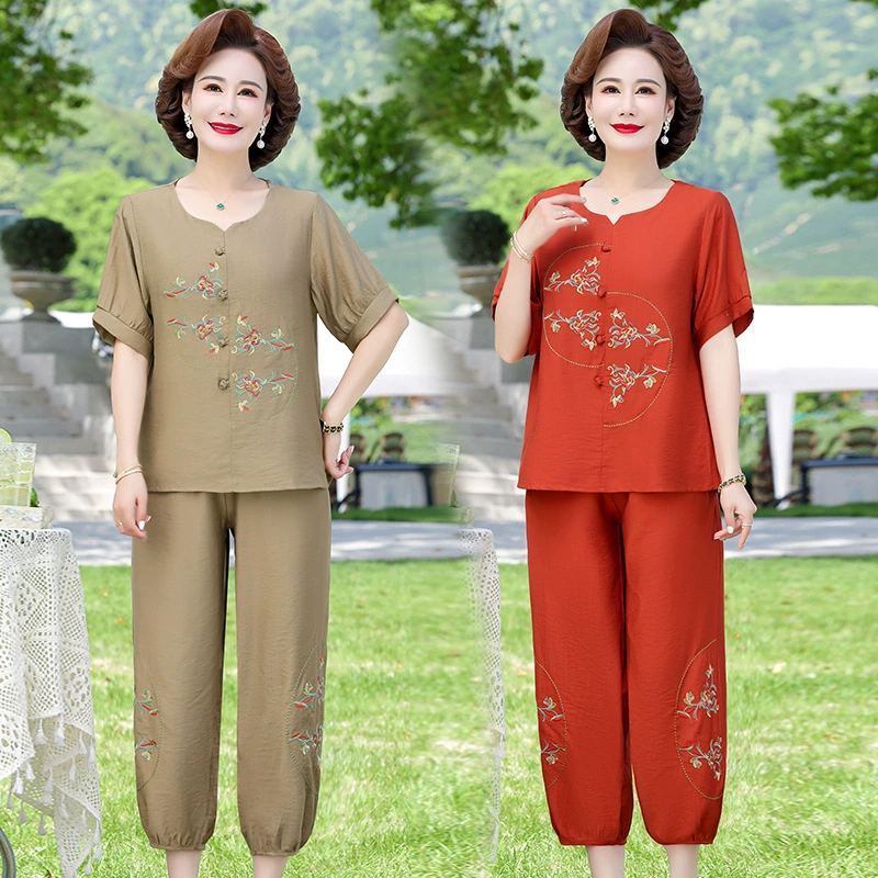 Мода из двух частей летнее платье новый национальный стиль мама летняя рубашка с короткими рукавами