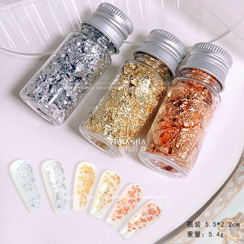 Joyería de uñas lámina de oro accesorios de material de decoración de uñas hechas a mano papel de lámina de oro oro plata piezas de lámina de estaño oro rosa