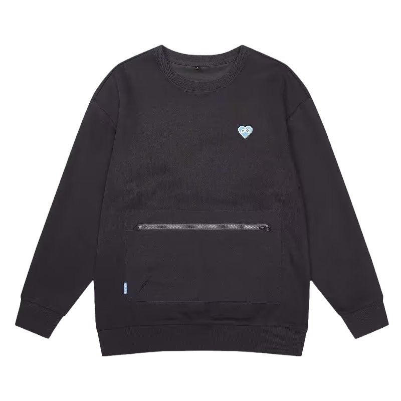 Primavera y otoño nuevo suéter de cuello redondo bolsillo de los hombres cremallera más tamaño suelta más tamaño de los hombres camisa de nicho manga larga moda