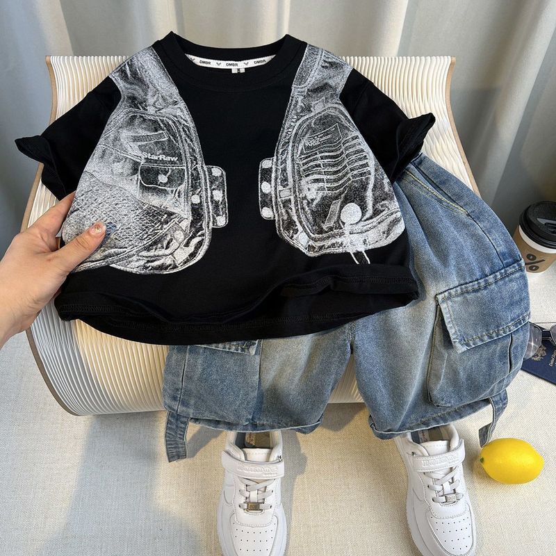 男の子ストリートスーツ夏服子供服新しいハンサム子供夏半袖ベビーおしゃれ韓国風ツーピースセット|undefined
