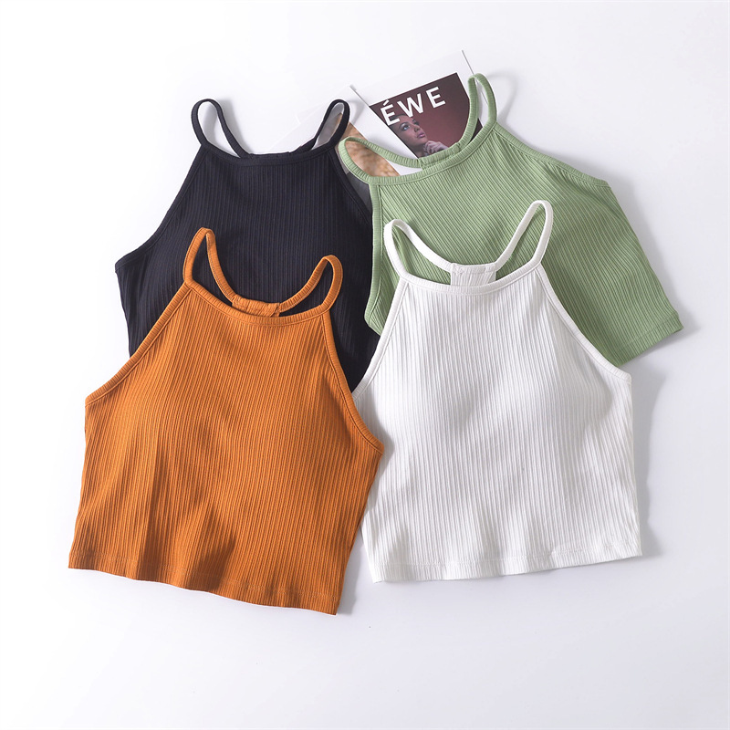 Pure Cotton Navel Cross Beautiful Back Hanging Neck Strap Inner Base Women's Summer Outer Wear Top with Chest Pad One-piece Pure Cotton Navel Cross Beautiful Back Hanging Neck Strap Inner Base Women's Summer Outer Wear Top with Chest Pad One-piece