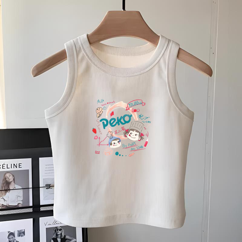 Girls' Clothing Pure Cotton White Sleeveless T-Shirt Vest Summer Medium and Large Kidsren's Fashion Versatile Suspender Tops for Outer Wear