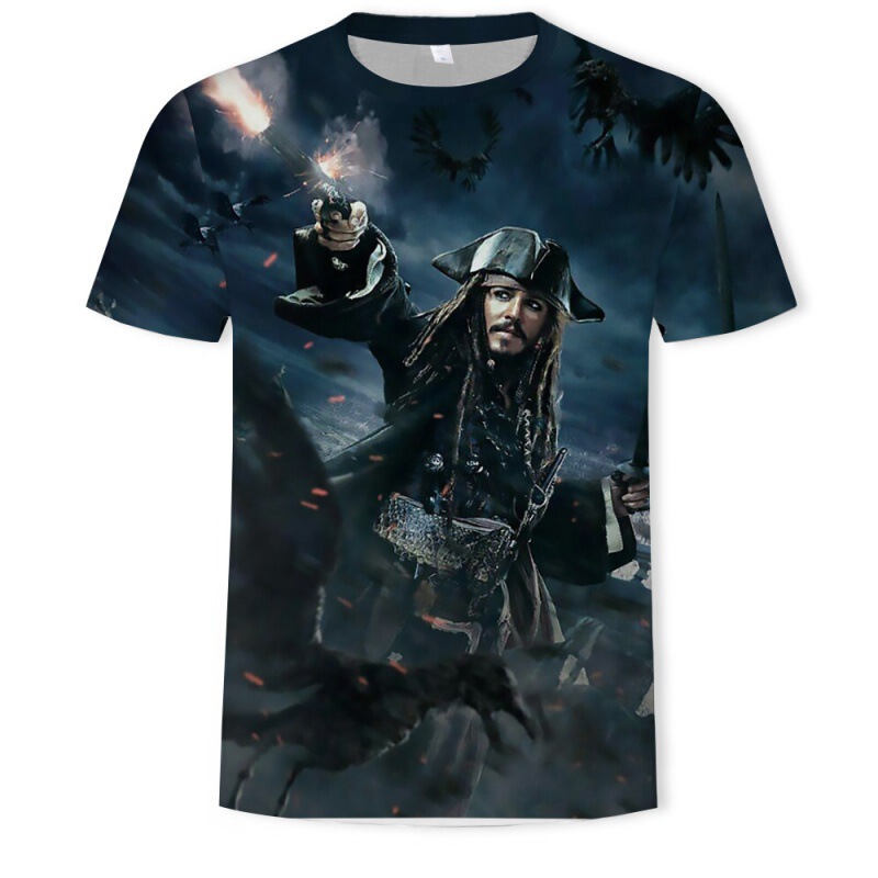 Caribbean Pirate Captain Pattern 3D Printed Short-sleeved T-shirt Personality Half-sleeved T-shirt Loose Clothes Clothing