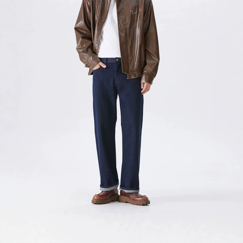 Men's all-season wear, three-dimensional cut, machine washable wide-leg jeans with YKK zipper, straight-leg pants for men Men's all-season wear, three-dimensional cut, machine washable wide-leg jeans with YKK zipper, straight-leg pants for men