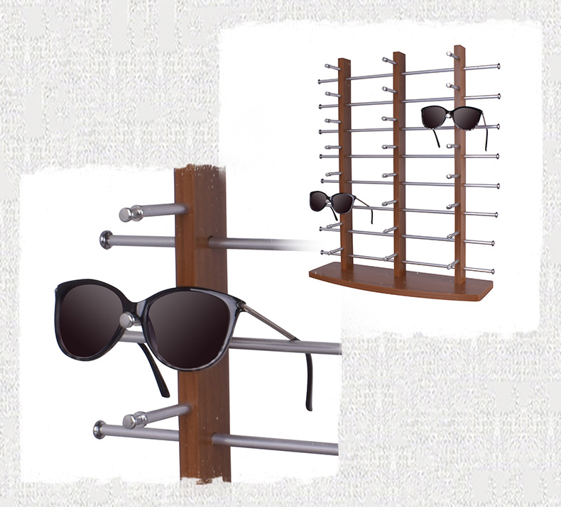 三排眼镜展示架桌面式木质纹理眼镜店太阳镜柜台收纳眼镜展示架子详情10