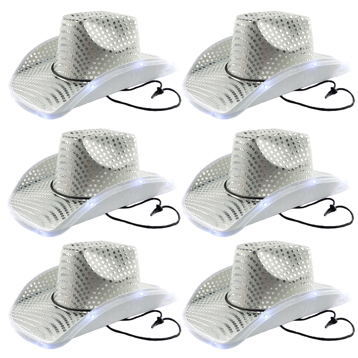 厂家批发亮片带LED灯装饰EVA定型帽广告装扮帽爵士西部牛仔帽子