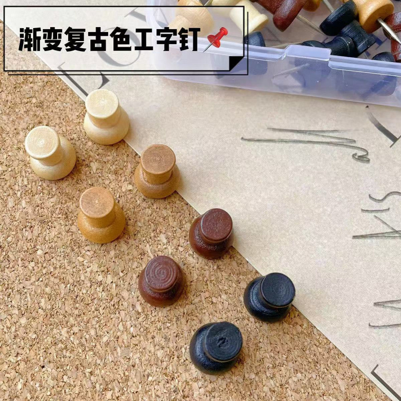 木製画鋲レトロカラーフェルト壁コルクボード幼稚園メッセージボードI字型鋲写真壁画鋲|undefined