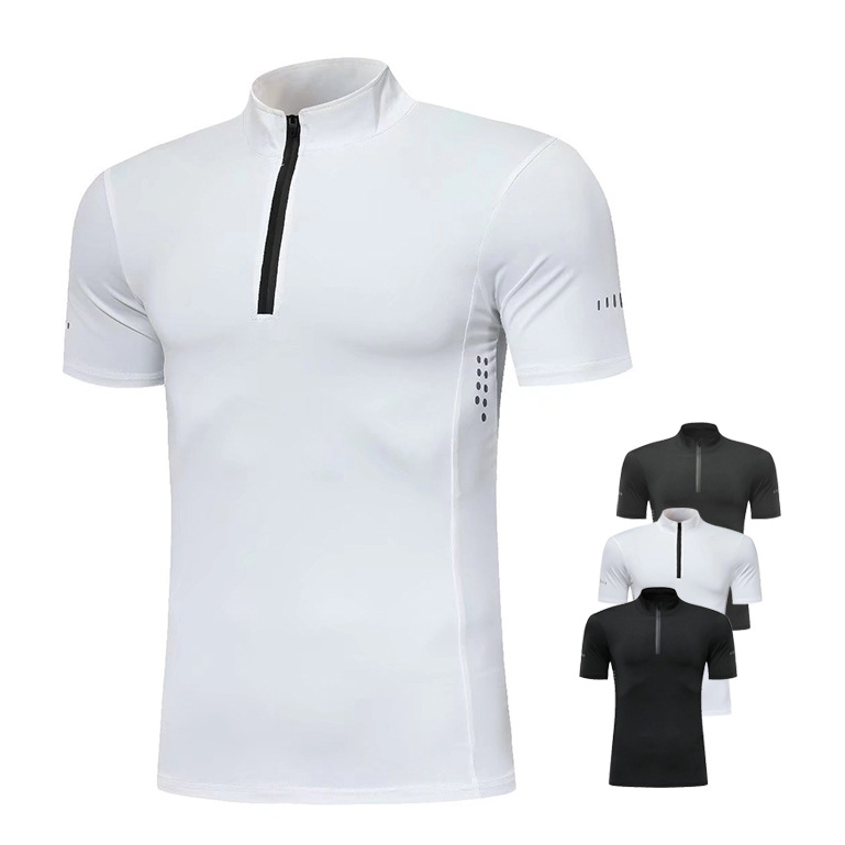 Amazon Short-Sleeved Sports T-Shirt Men's Outdoor Quick-Drying Clothing Running Fitness Clothing Half-Zip Stand-Up Collar Training Clothing Top