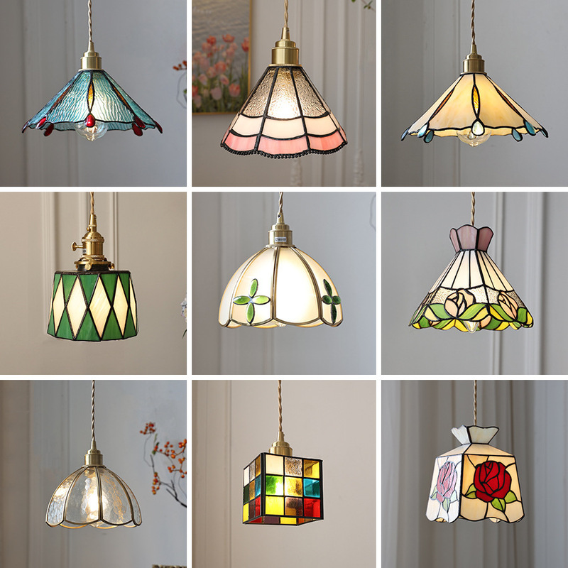 Japanese Retro Brass Glass Medieval Tiffany B&B Bedside Cafe Bar Restaurant Bar Tea Room Chandelier