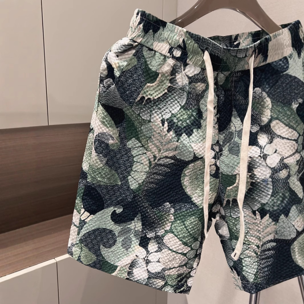 New Summer Thin Men's Casual Printed Quick Drying Beach Shorts Plus Size Straight Leg Five Point Pants_viptrois.com