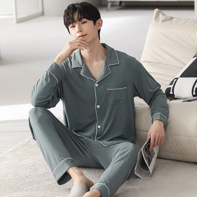 Little Red Book recommend Pajamas Men's Spring and Autumn Modal Long Sleeve Japanese Style High-value Lapel Cardigan Home Clothes suit