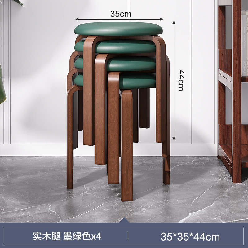 Taburete de madera maciza hogar apilable suave bolsa de taburete de comedor banco de tela simple moderna sala de estar taburete redondo silla de comedor pequeño taburete bajo