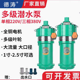 德涛 家用多级潜水泵380V 高扬程小老鼠泵家用小型潜水泵220v
