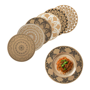 Cross-border wholesale jute placemat round imitation linen PVC vintage insulation pad Nordic Palace washable woven placemat