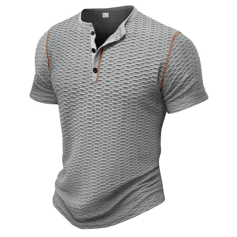 Camiseta deportiva europea y americana, informal, ajustada, transpirable, de manga corta para hombre, camiseta Henley muscular para hombre, transpirable y absorbente del sudor