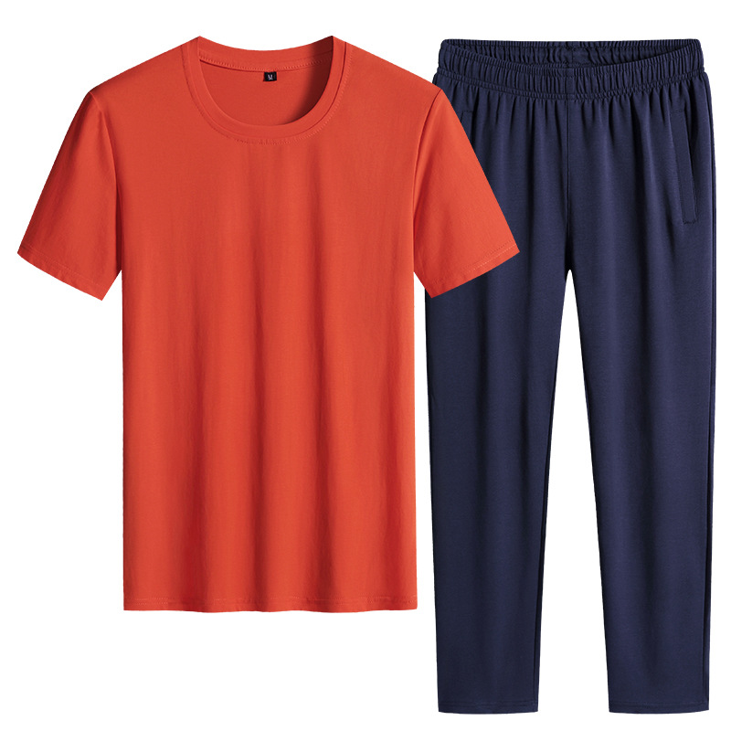 Trajes deportivos de verano delgados pantalones de manga corta de dos piezas de ropa de hombre casual camiseta de color sólido ropa deportiva se puede imprimir